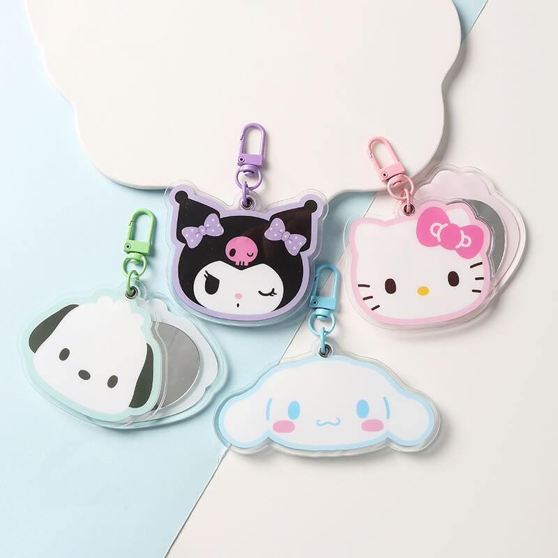 Sanrio Rotating Slide Pocket Mirror Keychain Kuromi Face Mirror