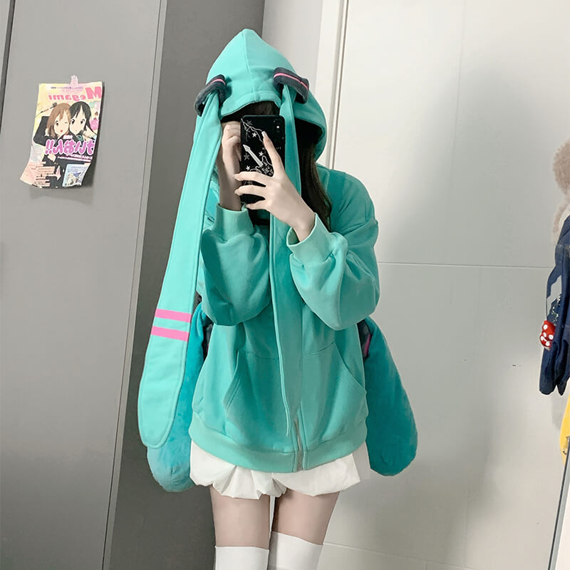 Hatsune-Miku-License-Long-Turquoise-Twintails-Hat-Full-Zip-Jacket-cosplay-custome