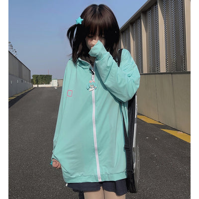 Japnese-high-street-fashion-hatsune-miku-turquoise-sun-protection-zippered-hoodie