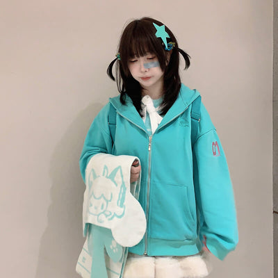 Kawaii-Girl-ootd-with-Hatsune-Miku-Long-Turquoise-Twintails-Hat-Full-Zip-Coat