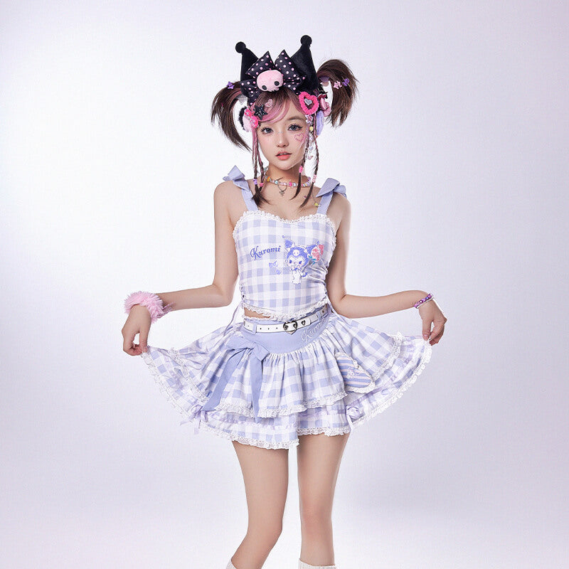 Cheeky-but-charming-kuromi-summer-crop-top-and-min-skirt-outfit