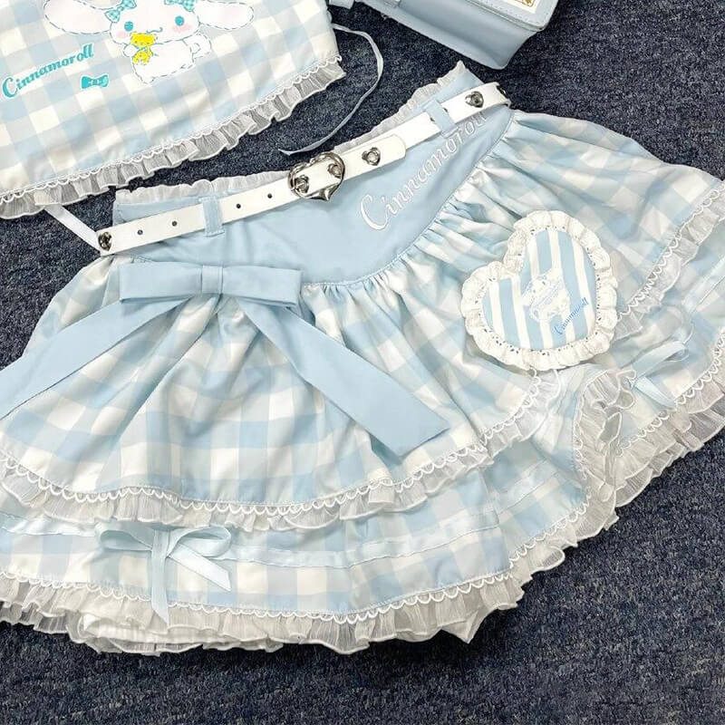 sanrio-license-cinnamoroll-light-blue-plaid-pattern-lace-trim-mini-cake-skirt-decorated-with-bow