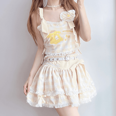 sanrio-license-pompompurin-strappy-crop-top-and-lace-cake-skirt-suit