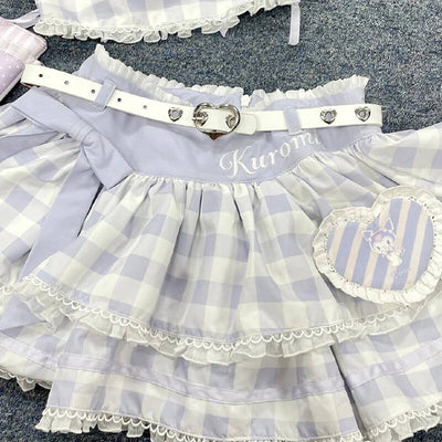sanrio-license-purple-plaid-pattern-lace-trim-mini-cake-skirt-decorated-with-bow