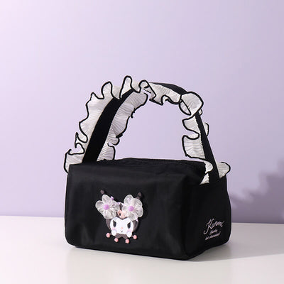 sanrio-licensed-kuromi-cube-handbag-with-lace-decoration-handle-black