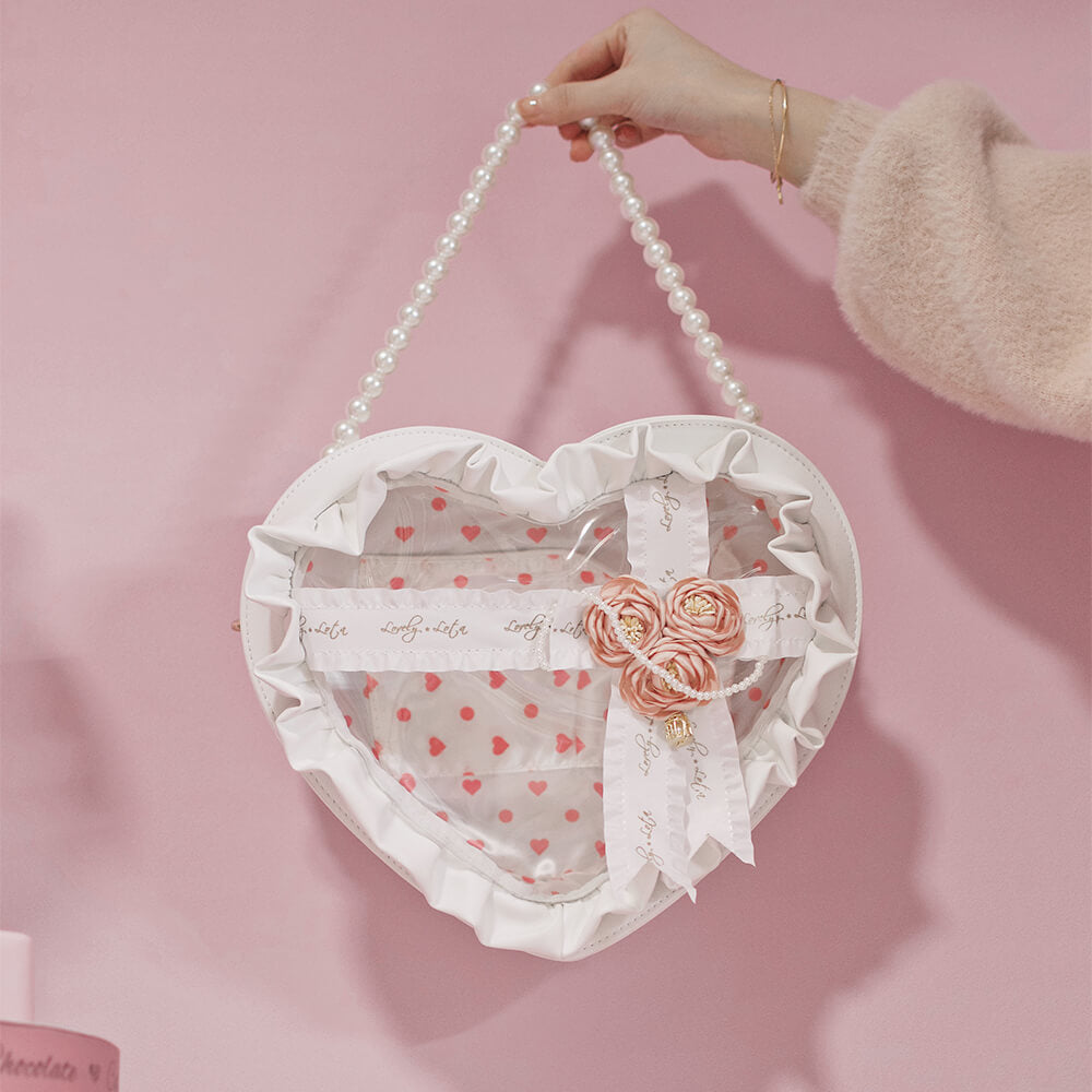 Cute Lace Edge Heart Shaped Bag - Kawaiienvy Heart Bag White Pink
