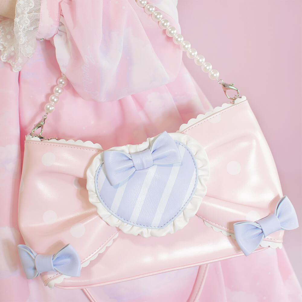 Rose Pink Heart Shaped Handbag, Pink Heart Pearl Strap Bag