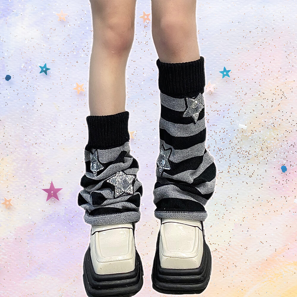 Flared Striped Knit Leg Warmer Socks
