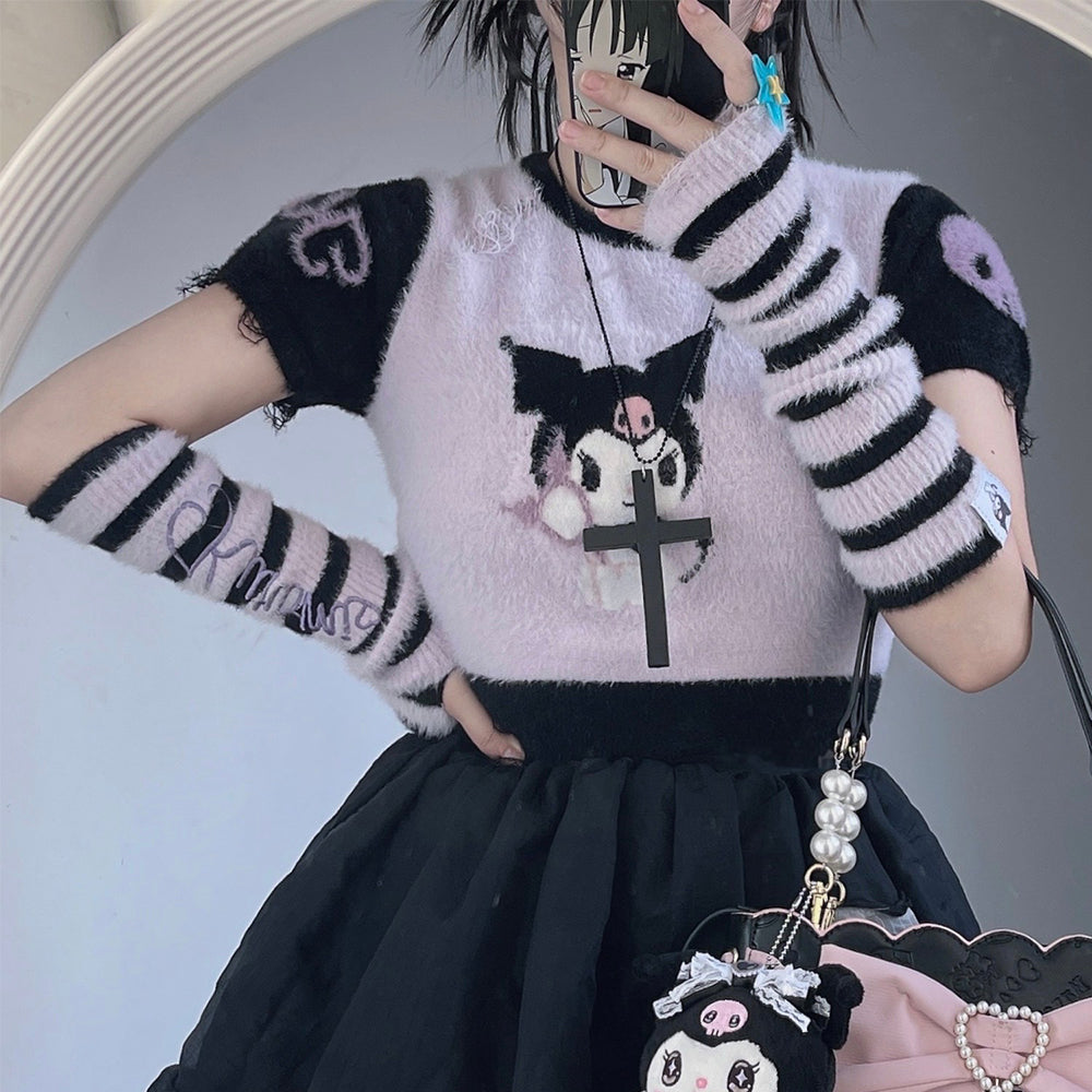 Kuromi Short Sleeve Crop Sweater and Arm Warmer Set – KawaiiEnvy