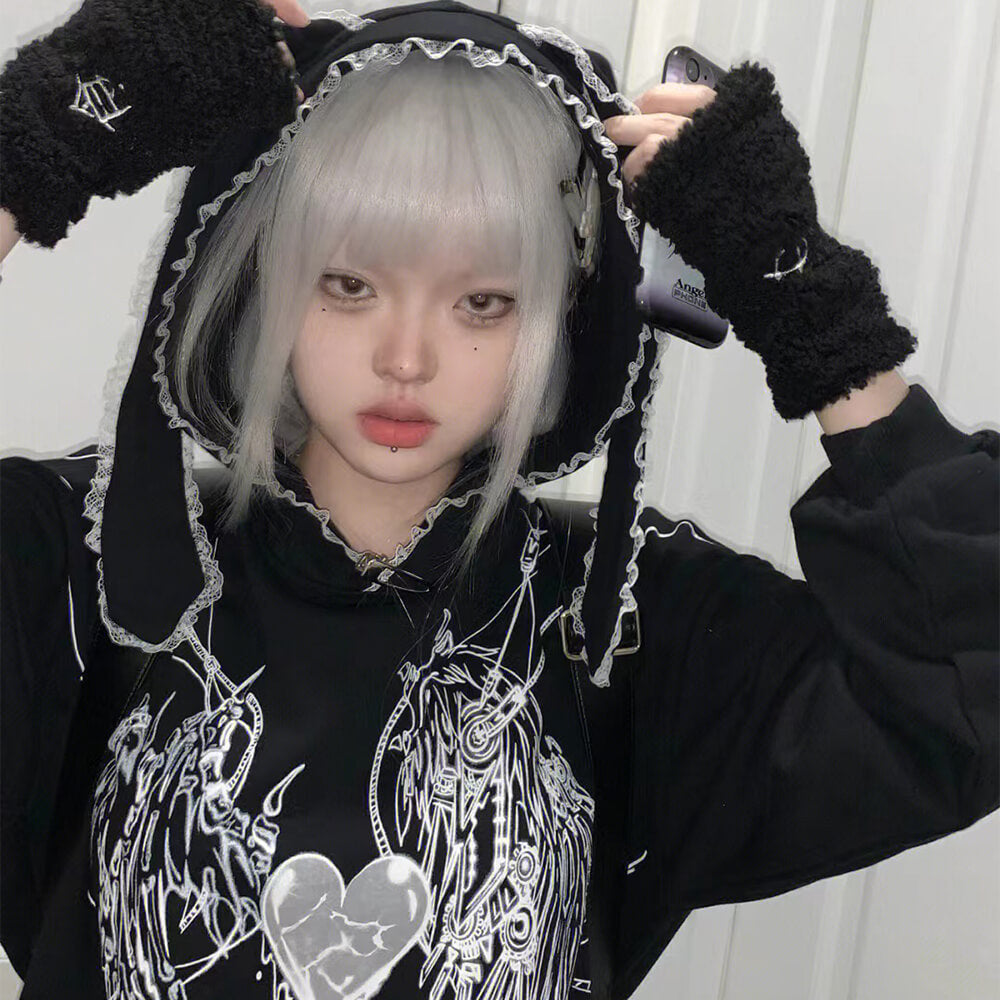 Mutant Mechanical Rabbit Lace Ears Hoodie KawaiiEnvy