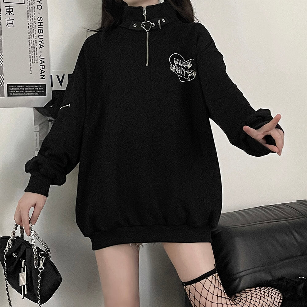 Oversized Half-zip Dress - Black - Ladies