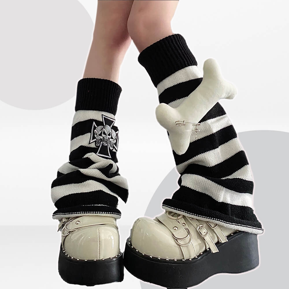 Y2K Inspired Bone Decor Knit Leg Warmers – kawaiienvy