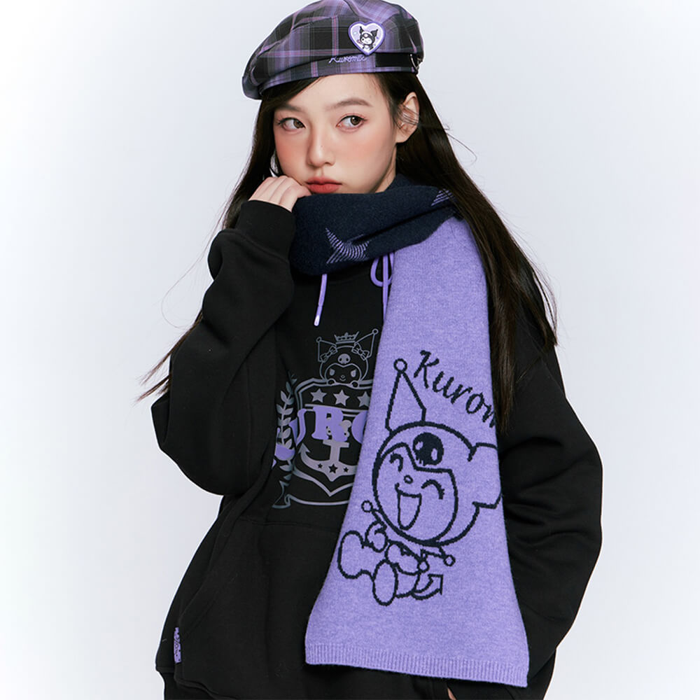 Kuromi Star Graphic Purple and Black Colorblock Scarf – KawaiiEnvy