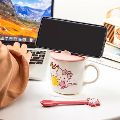 2023-latest-new-sanrio-hello-kitty-illustration-coffee-mug-with-3d-phone-holder-cup-lid-design