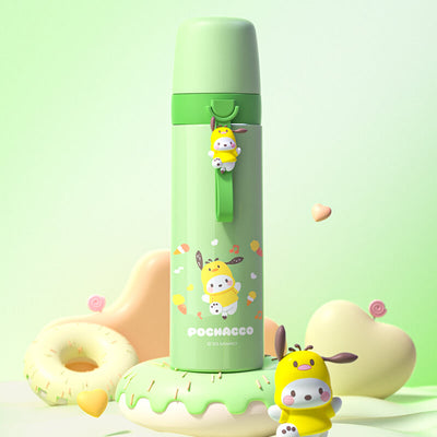 2023-new-sanrio-licensed-kawaii-green-thermos-water-bottle-500ml-with-3d-pochacco-silicone-handle