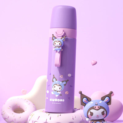 2023-new-sanrio-licensed-kawaii-thermos-water-bottle-500ml-with-3d-baku-kuromi-silicone-handle