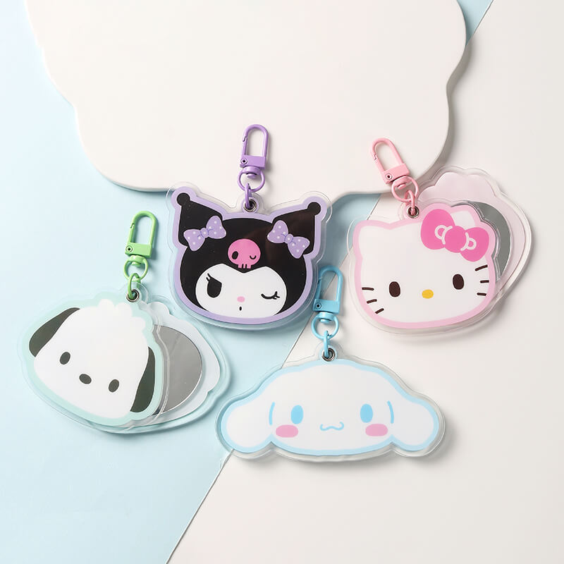 2023-sanrio-character-die-cut-face-rotating-slide-pocket-mirror-keychains