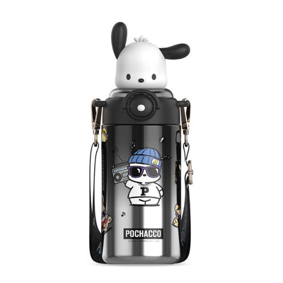 2024-New-Release-Sanrio-Sunshine-Series-Black-Musical-Dream-Pochacco-Doll-Thermos-Bottle-600mL-With-Strap-And-Pull-Ring