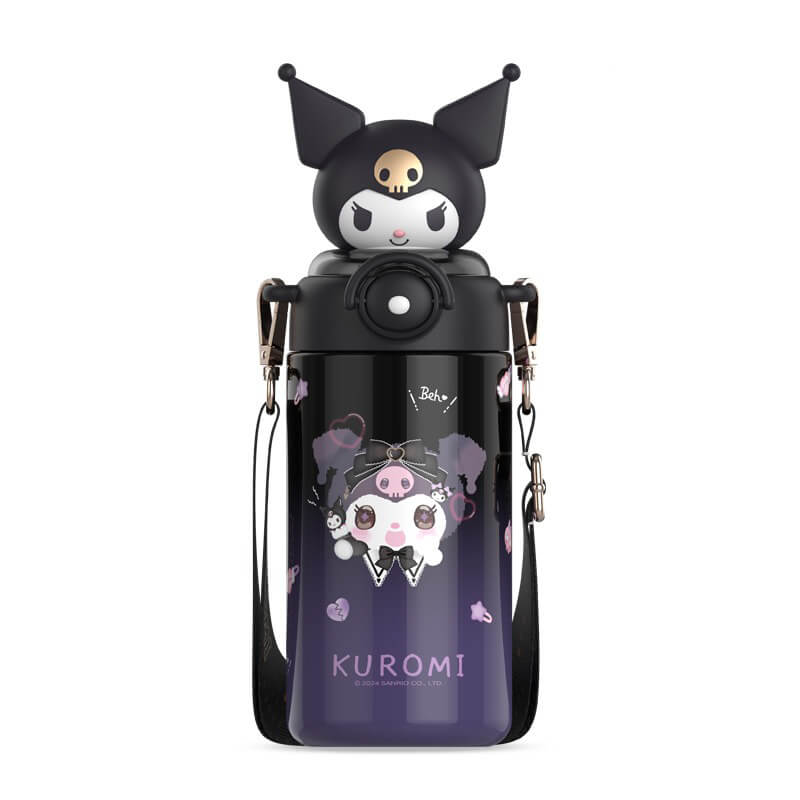 2024-New-Release-Sanrio-Sunshine-Series-Cheeky-But-Charming-Kuromi-Doll-Thermos-Bottle-600mL-With-Strap-And-Pull-Ring