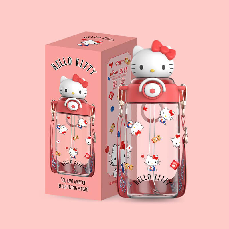 2024-New-Release-Sanrio-Sunshine-Series-Hello-Kitty-Doll-Portable-Straw-Water-Bottle-650ml-In-Red