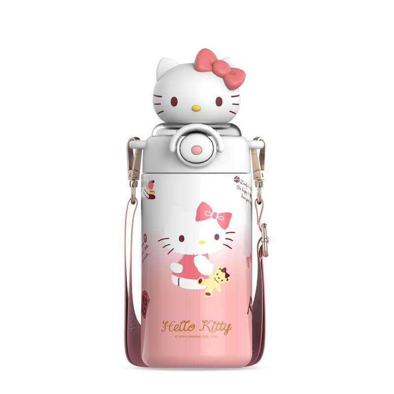 2024-New-Release-Sanrio-Sunshine-Series-Hello-Kitty-Doll-Thermos-Bottle-600mL-With-Strap-And-Pull-Ring