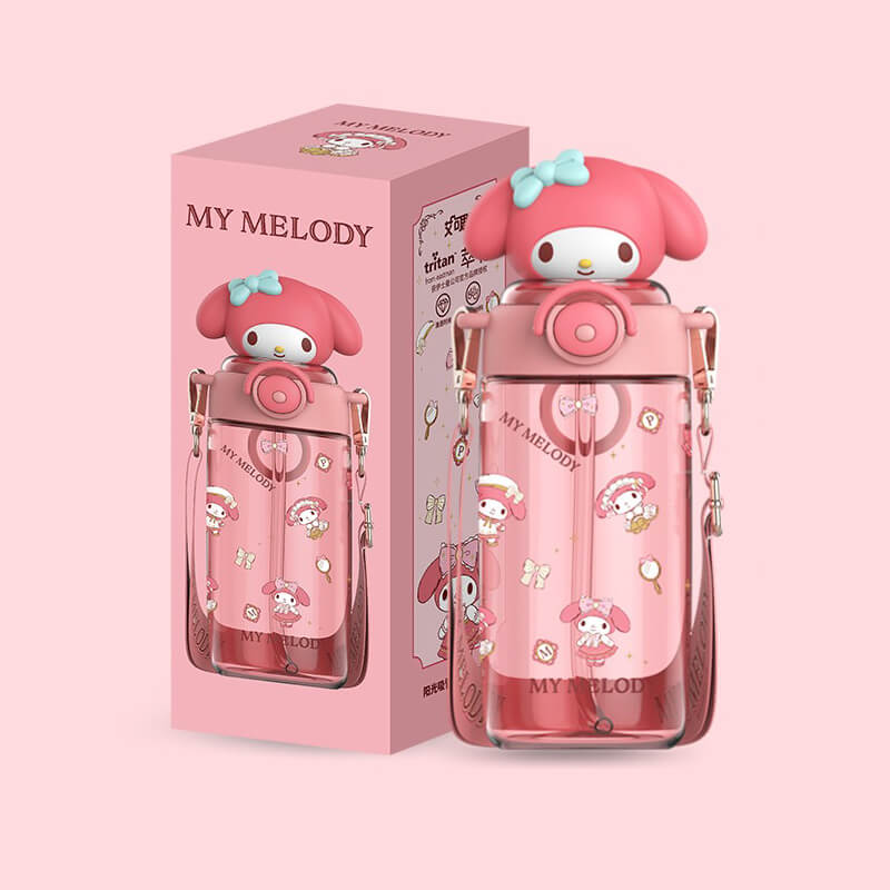 2024-New-Release-Sanrio-Sunshine-Series-My-Melody-Doll-Portable-Straw-Water-Bottle-650ml-In-Pink