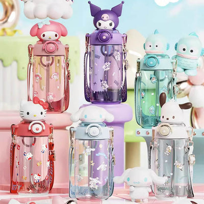 2024-New-Release-Sunshine-Sanrio-Doll-Portable-Straw-Water-Bottle-650ml-My-Melody-Kuromi-Cinnamoroll-Pochacco-Hangyodon-Hello-Kitty