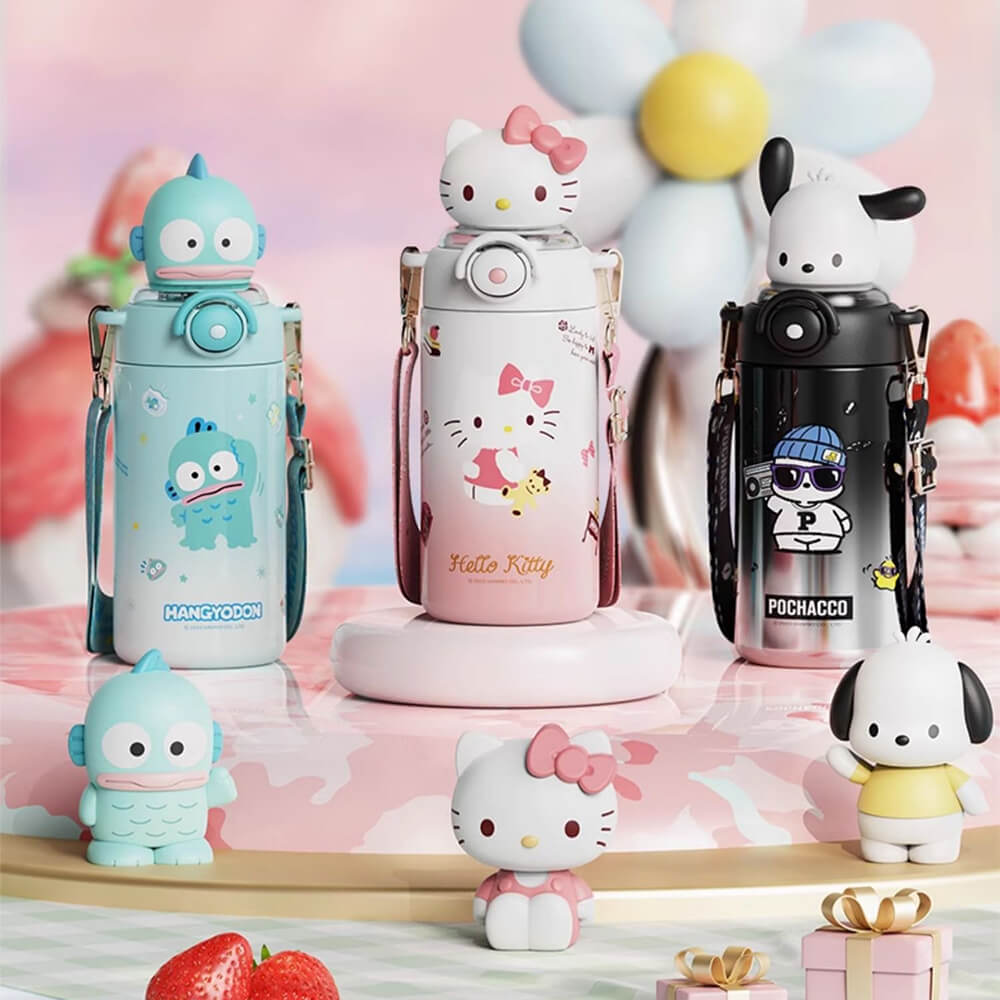 2024-New-Release-Sunshine-Sanrio-Doll-Thermos-Bottle-600mL-Hangyodon-Hello-Kitty-Pochacco