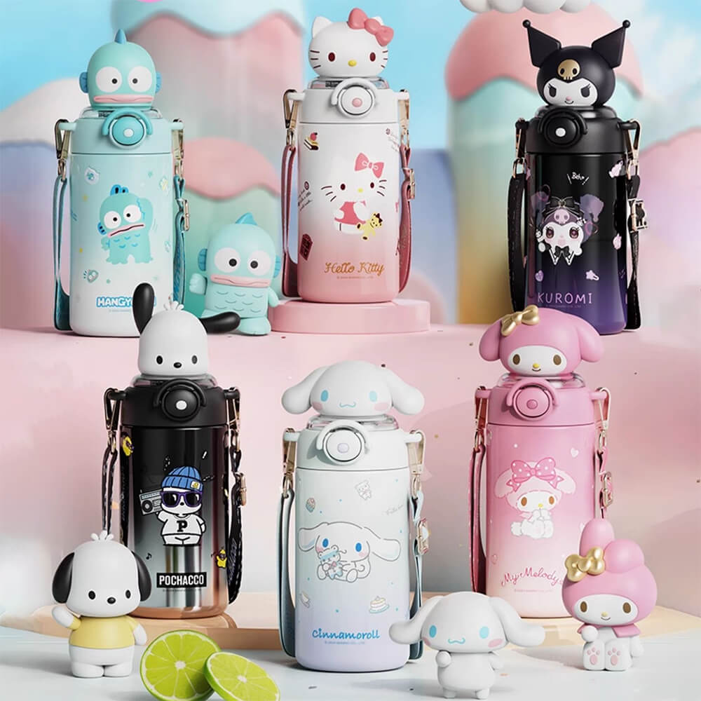 2024-New-Release-Sunshine-Sanrio-Doll-Thermos-Bottle-600mL-My-Melody-Kuromi-Pochacco-Cinnamoroll-Hello-Kitty-Hangyodon