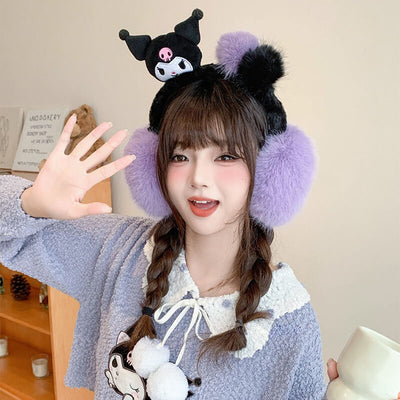 2024-New-Sanrio-Design-Black-Purple-Kuromi-Winter-Ear-Warmer-Headband