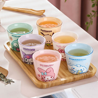 2024-Sanrio-License-Ceramic-Tea-Cup-Set-220ML-6-Characters-On-A-Bamboo-Tray