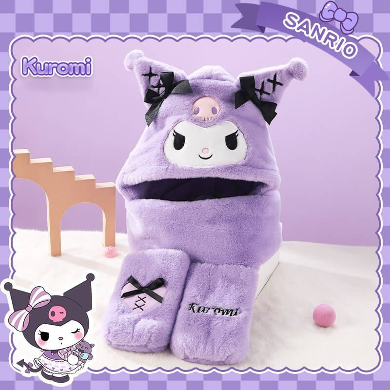 2024-Sanrio-Winter-New-Design-Purple-Kuromi-JK-3-in-1-Hat-Scarf-Gloves