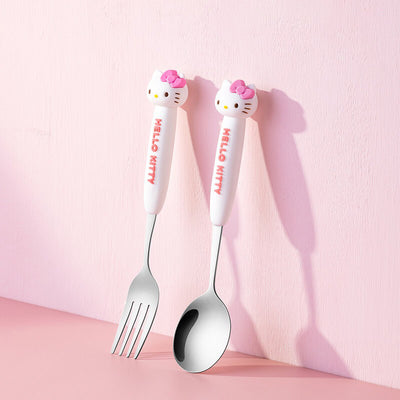 2024-new-release-sanrio-hello-kitty-face-silicone-handle-stainless-steel-spoon-fork-flatware-set