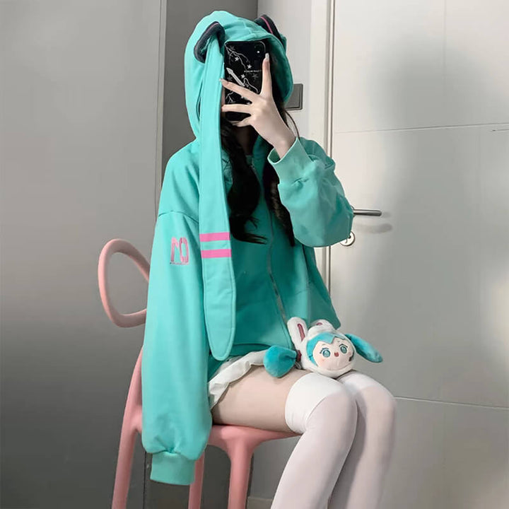 Hatsune Miku Long Turquoise Twintails Hat Full Zip Jacket – KawaiiEnvy