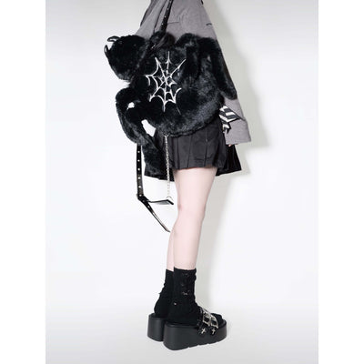 Adorable-Plush-Spider-Backpack-With-Removable-Silver-Studded-Collar-And-Sleek-PU-Straps