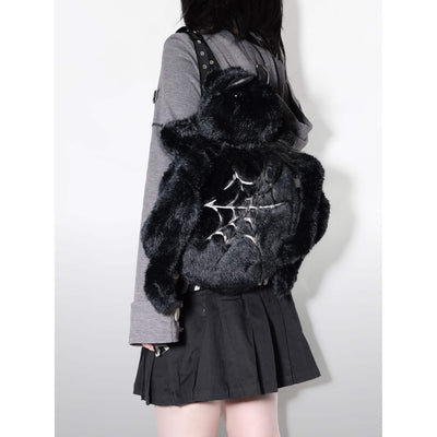 Adorable-Spider-Bag-With-Glossy-Black-Straps-Optional-Crossbody-Strap-And-Plush-3D-Design