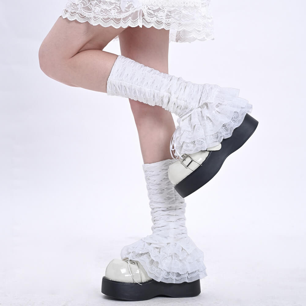 Ballet-Inspired-White-Tiered-Lace-Ruffled-Flare-Leg-Warmers