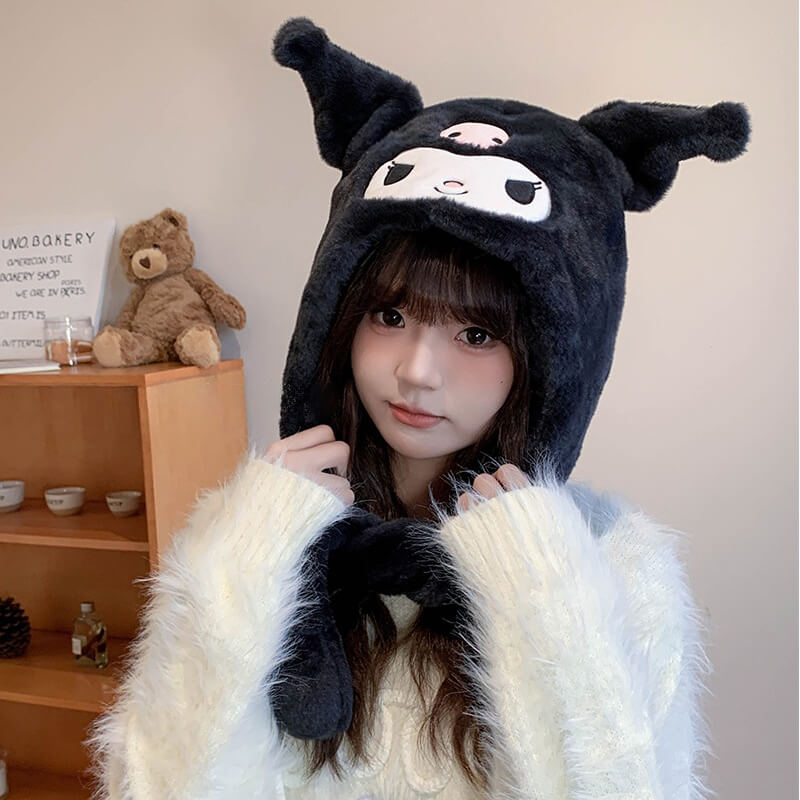 Black-Kuromi-Plush-Hat-with-Squeezable-Moving-Ears