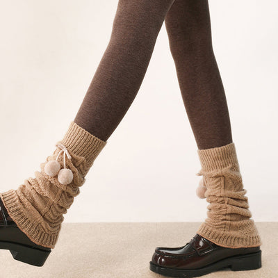 Camel-Color-Cable-Knit-Flared-Leg-Warmers