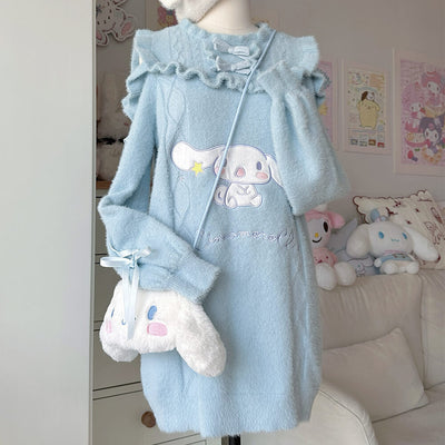 Cinnamoroll-Cold-Shoulder-Sweater-Dress-with-Ribbons