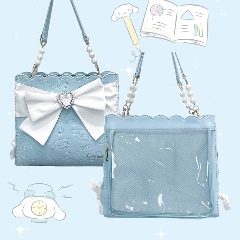 Cinnamoroll-Light-Blue-Embossed-PU-Ita-Bag-with-Bow-and-Pearl-Handle