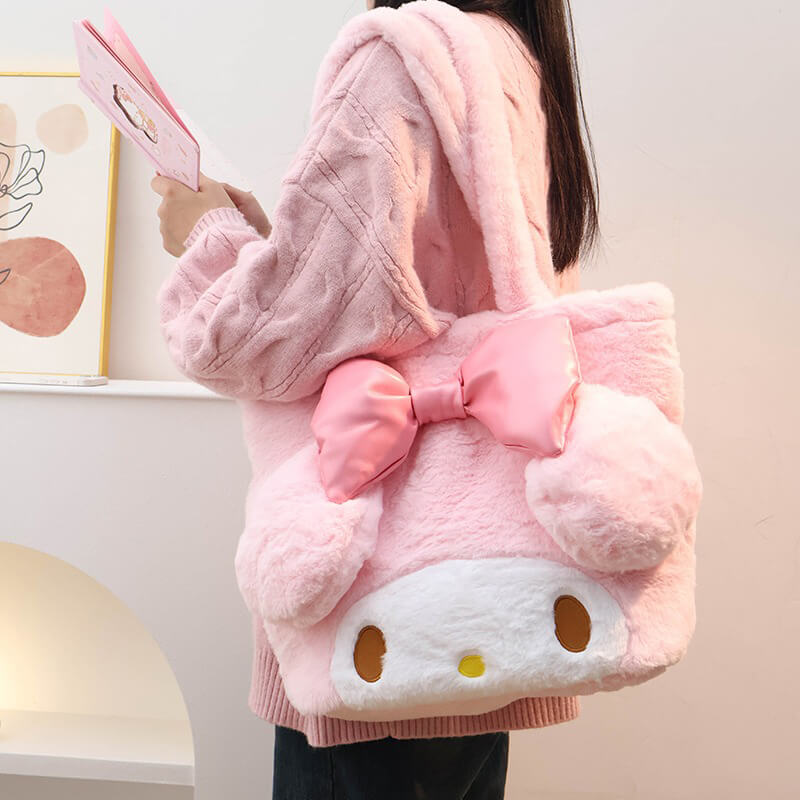 Cute-Girly-My-Melody-Face-Pink-Plushie-Shoulder-Bag