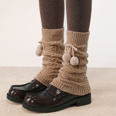 Desert-Sand-Camel-Argyle-Pattern-Pom-pom-Flared-Leg-Warmers