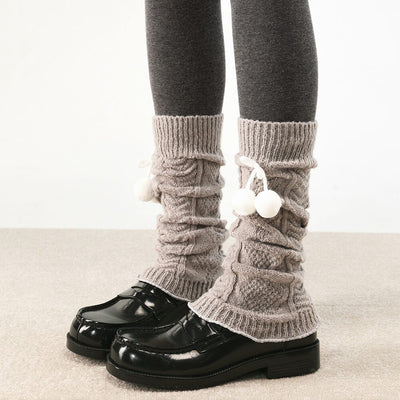 Dove-Gray-Argyle-Pattern-Pom-pom-Flared-Leg-Warmers