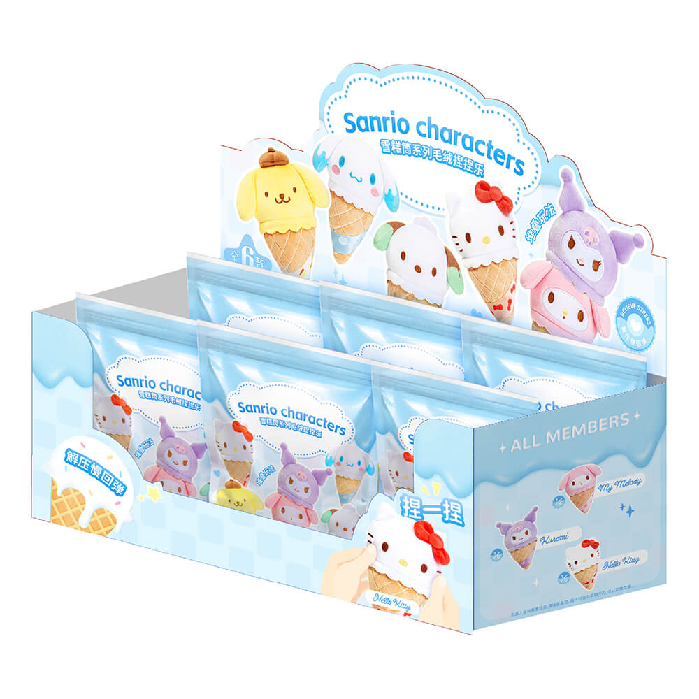 Display box of Sanrio character ice cream figurines on a white background