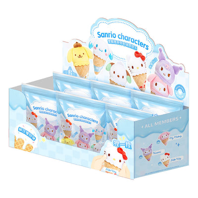 Display box of Sanrio character ice cream figurines on a white background