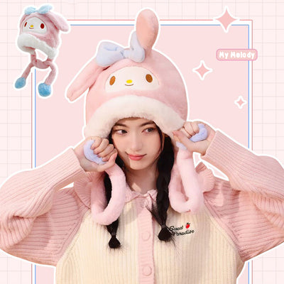 Fun-My-Melody-Plushie-Hat-With-Flap-Movable-Ears-Pink