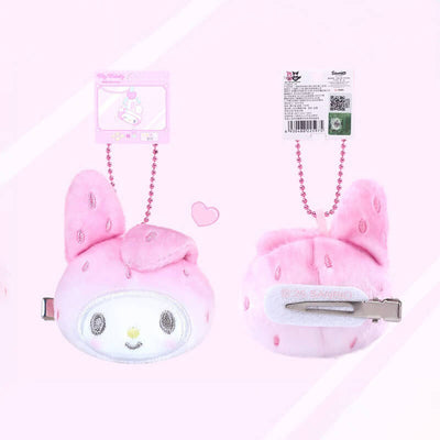 Fuzzy-Strawberry-My-Melody-Plush-HairClip-Ballchain-Charm