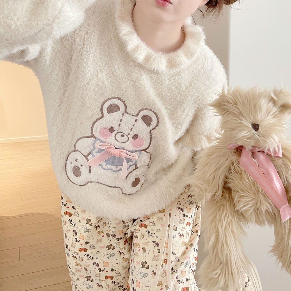 Fluffy Teddy Bear Knit Sweater – KawaiiEnvy