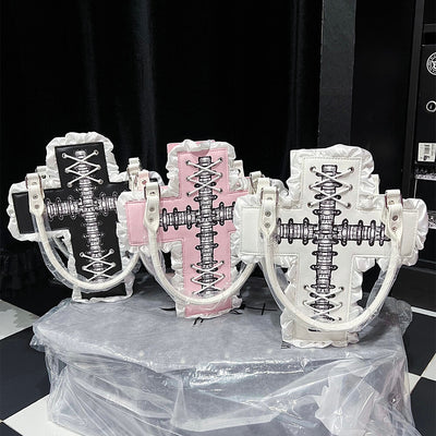 Gothic-Bone-Crosst-Lace-Ruffle-Cross-Shaped-PU-Handbag-black-white-pink